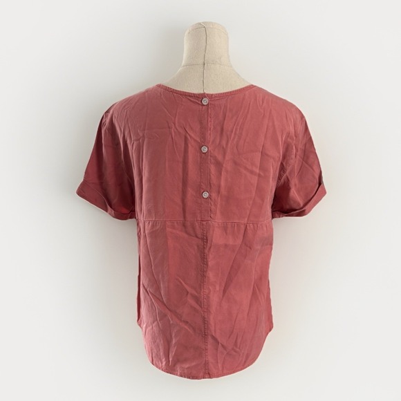 Sustainable Boxy Tencel Top S Pink Cuff Sleeve Button Back Tie Front Minimalist - Picture 4 of 12